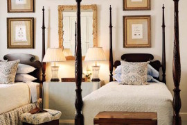 Stunning four post twin beds complimented by wall art