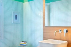 Tiles create a unique visual in the relaxing bathroom