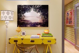 Vintage home office desk in yellow