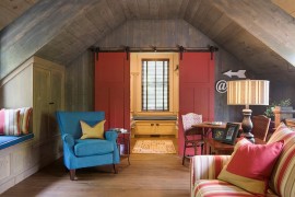 Barn doors bring color and creativity to the small space
