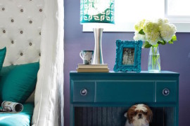 Bedside table with a a built-in dog bed