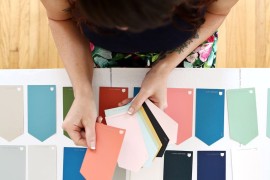 Blogger Elsie Larson selects paint sample cards for her color story