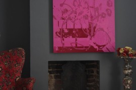 Bright colors pop against deep grey walls