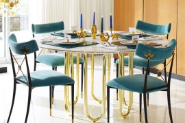 Carrara marble and brass dining table from Jonathan Adler