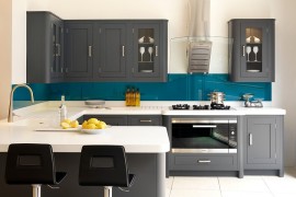 Dashing kitchen in teal, white and gray