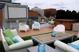 Eclectic outdoor home theater idea