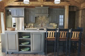 Gray works beautifully in the rustic kitchen as well [Design: Southport Cabinet Company]