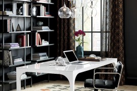 Home office with dark walls