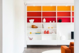 Kids' playroom and family zone with colorful shelves