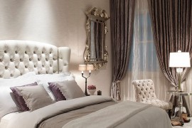 Luxurious bedroom of London townhouse with shabby chic style [Design: Oliver Burns]