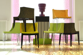 Mademoiselle chairs by Philippe Starck upholstered in Memphis fabrics