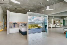 Mirrored partition in the bedroom creates an interesting visual indoors