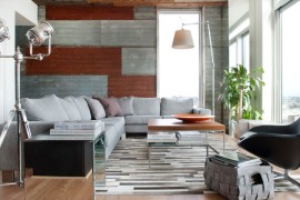 Modern interior with a corrugated wall