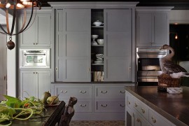 Modern Kitchen Hutch In Gray With Sliding Doors Design HSH Interiors