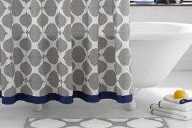 Navy and grey shower curtain from Jonathan Adler