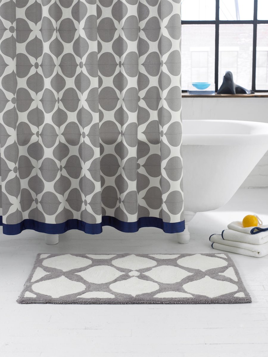 Navy and grey shower curtain from Jonathan Adler