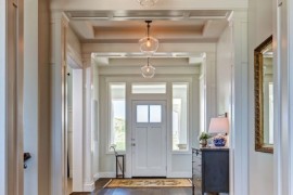 Pendant lighting in a hallway with a recessed ceiling