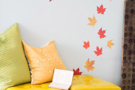 Pressed leaves attached to wall and furniture
