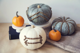 Pumpkins decoarted with furniture nails