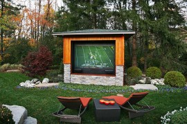 Rear projector TV with weather controlled case for the outdoor TV experience