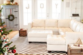 Shabby chic living room in white with holiday decorations [From: Julie Ranee Photography]
