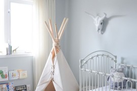 Simple teepee in a corner of a nursery