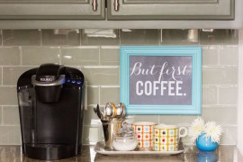 Small coffee station on a kitchen countertop