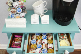 Small coffee station with storage for K-cups