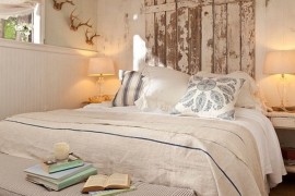 Vintage touches and headboard crafted from reclaimed wood for the shabby chic bedroom [Design: Tumbleweed & Dandelion]