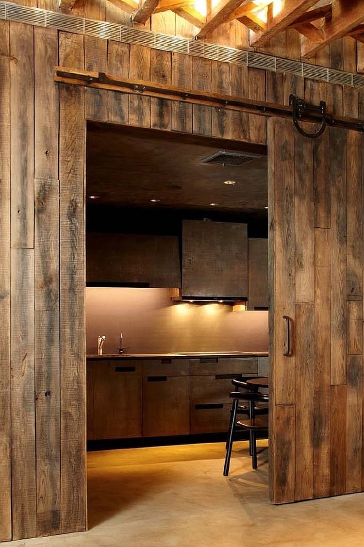 Minimalist Barn Door In Kitchen 