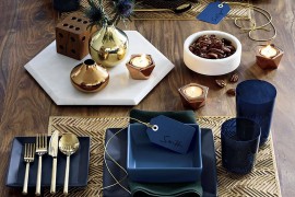 Blue and gold table setting from CB2