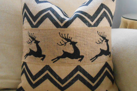 Chevron reindeer burlap pillow