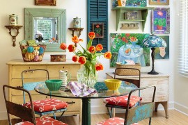 Colorful dining room filled with snazzy flea market finds [Design: Mary Ann Shaklan]