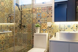 Colorful tiless give the modern bathroom a playful appeal