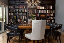 Dining room and home library rolled into one with classic flair