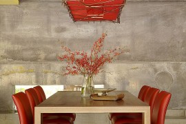 Dining room lighting has an understated oriental elegance