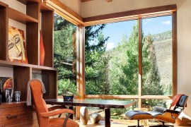Elegant home office design with mountain views
