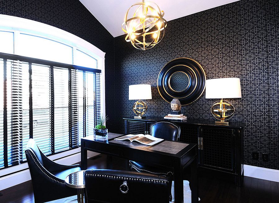 Exquisite modern home office that is more about black than white [Design: Atmosphere Interior Design]