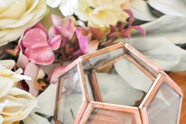 Faceted decor with copper trim