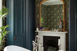 Fireside clawfoot tub in a Victorian home