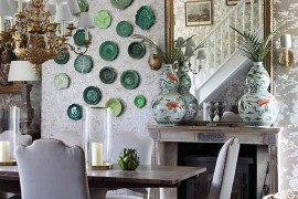 Floral wallpaper from Ralph Lauren sets the tone for a stylish, shabby chic dining space