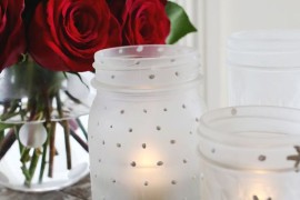 Frosted mason jar votives with snowflakes