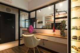 Home worskpace for a yound couple that showcases their eclectic collection