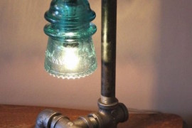 Industrial style pipe lamp with green glass insulator