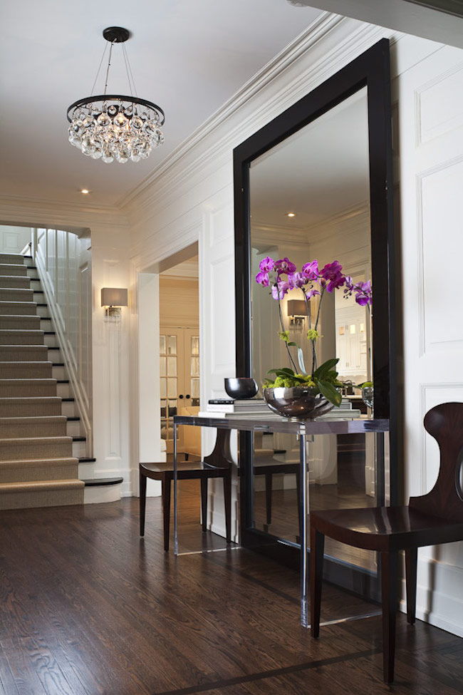 Large Full Length Mirror With Table And Chairs In Entryway