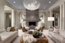 Marble fireplace in a chic, cozy living room