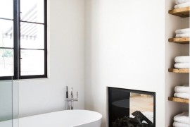 Modern bathroom with dual fireplace