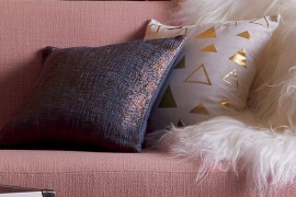 Pink couch and pillows from CB2