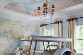 Recessed ceiling with a cloud mural