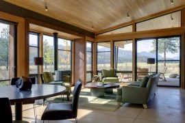 Rustic living area with ceiling spotlights